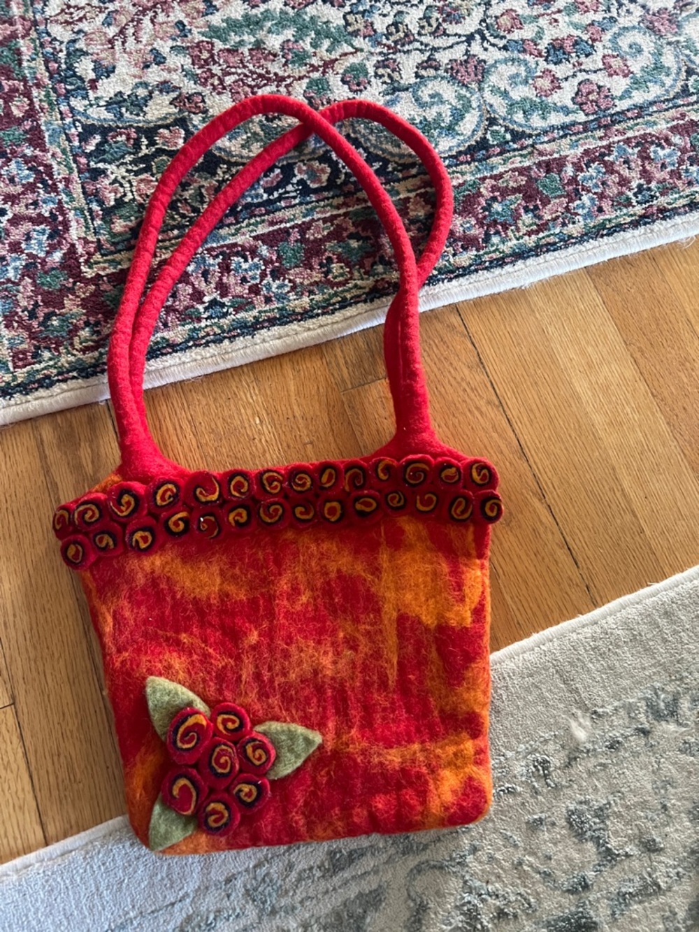 Red & Orange Felt Shoulder Bag with Swirl Accent